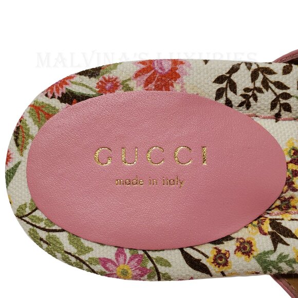 GUCCI SHOES DOUBLE G MARMONT LOGO LEATHER THONG FLORAL SOLE SANDAL sz 40 10 - Picture 11 of 16